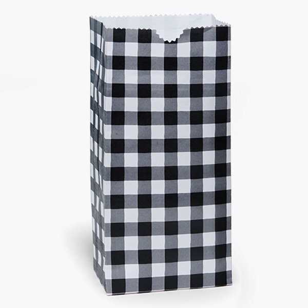 Black Gingham Print Gift Sack, 4lb Bag 5x3x9.5",250 Pack