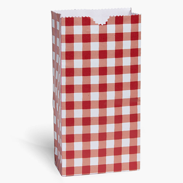 Red Gingham Print Gift Sack, 4lb Bag 5x3x9.5",250 Pack