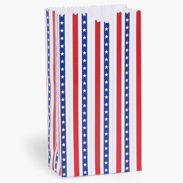 Stars and Stripes Print Gift Sack, 4lb Bag 5x3x9.5",250 Pack