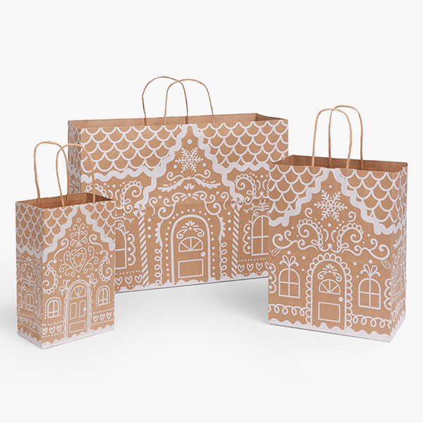Gingerbread Cottage Paper Gift Bags Assortment, 125 Pack