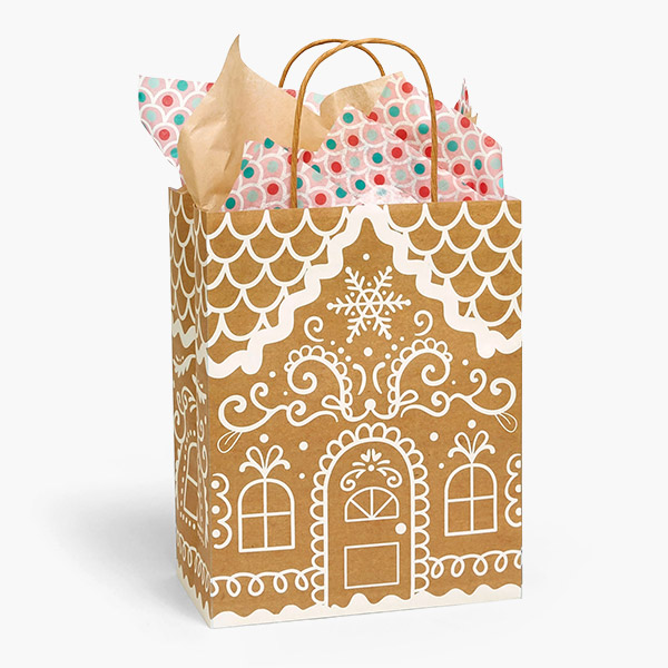 Gingerbread Cottage Paper Gift Bags Cub 8x4.75x10.25", 25 Pack