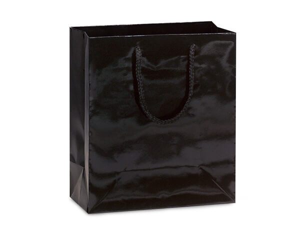 Black Gloss Gift Bags, Cub 8x4x10", 100 Pack