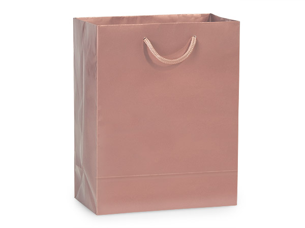 Rose Gold Gloss Gift Bags, Cub 8x4x10", 100 Pack