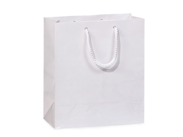 White Gloss Gift Bags, Cub 8x4x10", 100 Pack