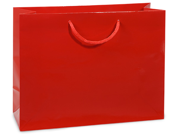 Red Gloss Gift Bags, Medium 13x5x10", 10 Pack