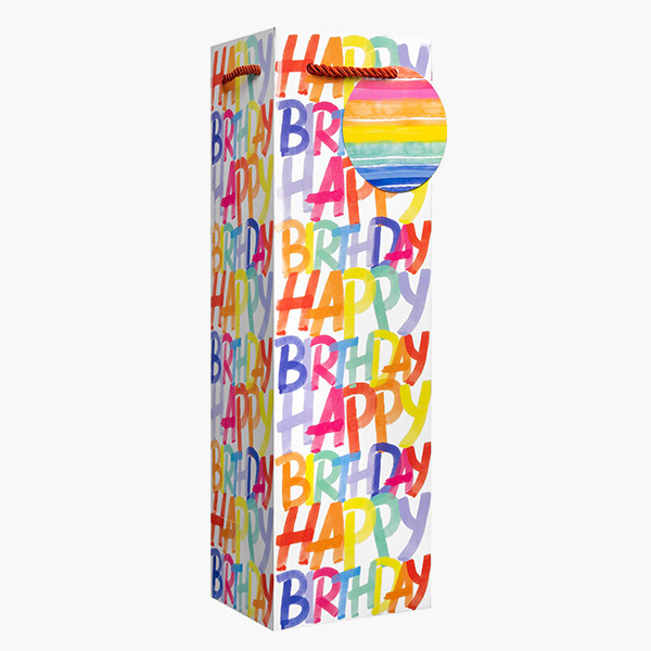 Rainbow Birthday Bottle Gift Bags, 4.5" w x 14" h x 4.5" d, 60 pack