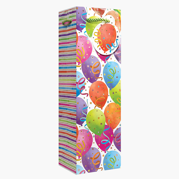 Balloon White Bottle Gift Bags, 4.5" w x 14" h x 4.5" d, 60 pack