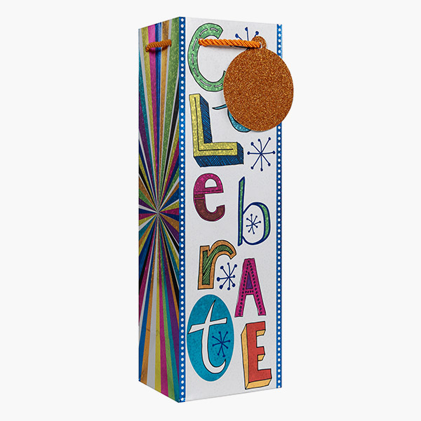 Celebrate Bottle Gift Bags, 4.5" w x 14" h x 4.5" d, 60 pack