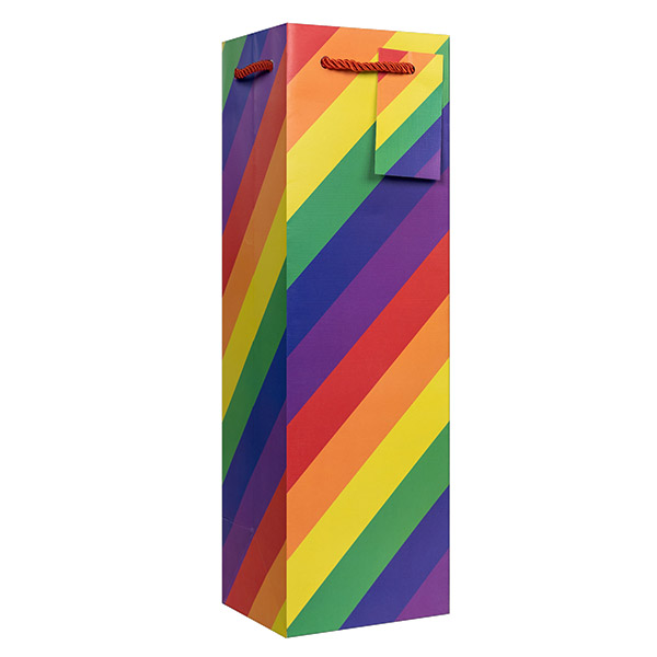 Rainbow Stripe Bottle Gift Bags, 4.5" w x 14" h x 4.5" d, 60 pack