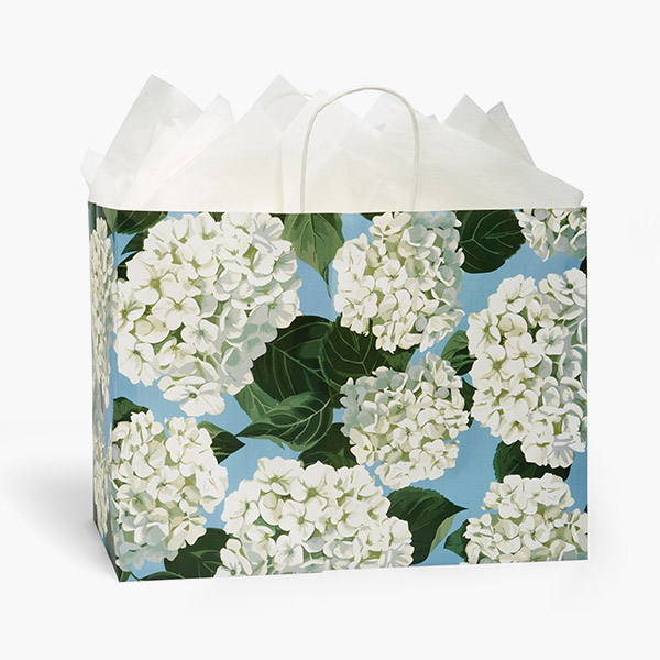 Hydrangea Blossoms Paper Gift Bag, Vogue 16x6x12", 200 Pack