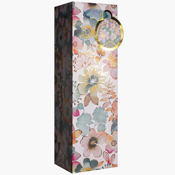 Painterly Petals Bottle Gift Bags, 4.5" w x 14" h x 4.5" d, 60 pack