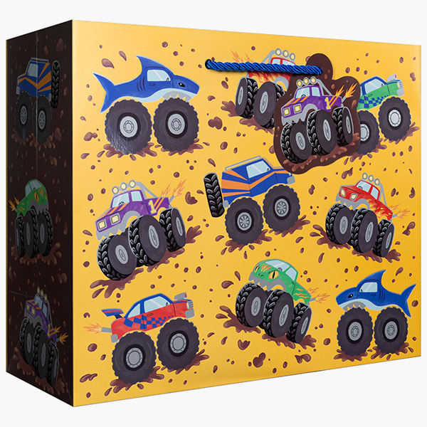 Monster Trucks Large Gift Bags, 12.5" w x 10" h x 5" d, 60 pack