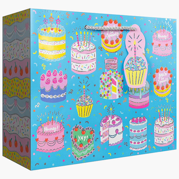 Celebration Cakes Large Gift Bags, 12.5" w x 10" h x 5" d, 60 pack