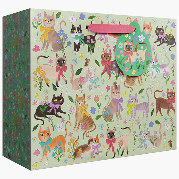 Caturday Large Gift Bags, 12.5" w x 10" h x 5" d, 60 pack