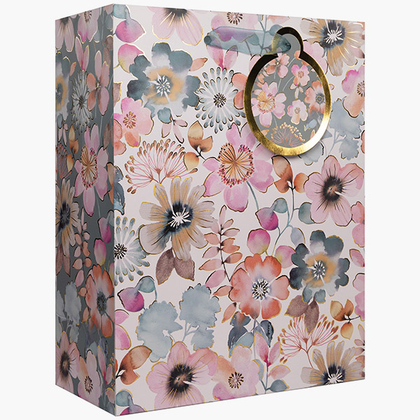 Painterly Petals Large Gift Bags, 10" w x 12.5" h x 5" d, 60 pack