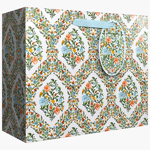 Floral Damask Large Gift Bags, 12.5" w x 10" h x 5" d, 60 pack
