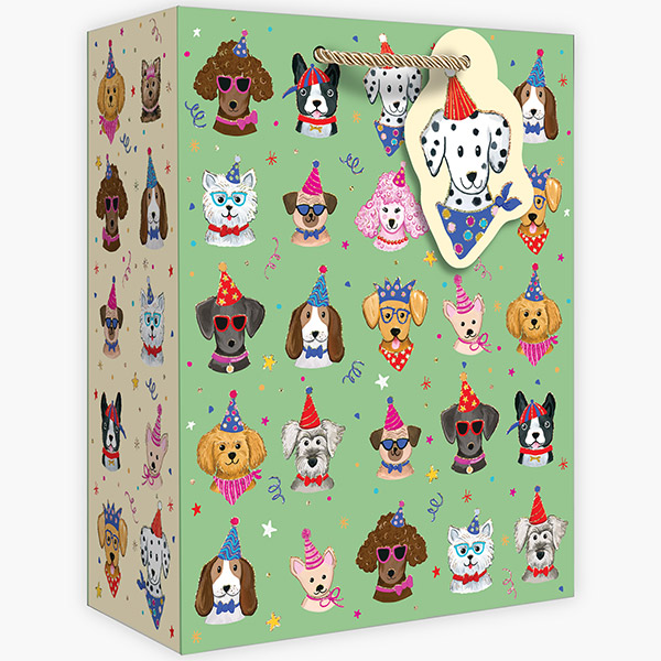 Festive Pups Large Gift Bags, 10" w x 12.5" h x 5" d, 60 pack