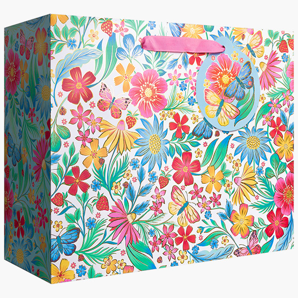 Happy Wildflowers Large Gift Bags, 12.5" w x 10" h x 5" d, 60 pack