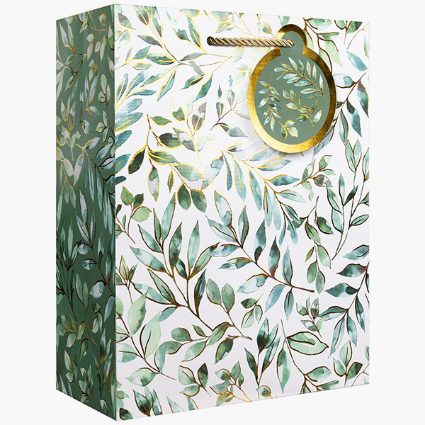 Elegant Leaves Large Gift Bags, 10" w x 12.5" h x 5" d, 60 pack
