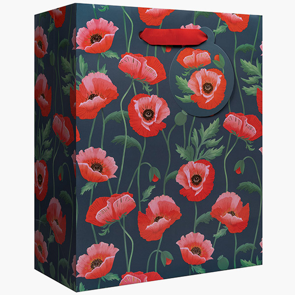 Pretty Poppies Medium Gift Bags, 8" w x 10" h x 4" d, 60 pack
