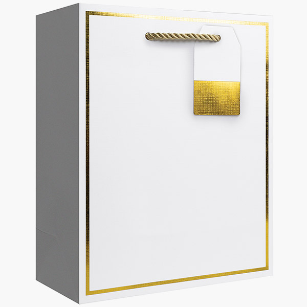 White Gold Frame Medium Gift Bags, 8" w x 10" h x 4" d, 60 pack