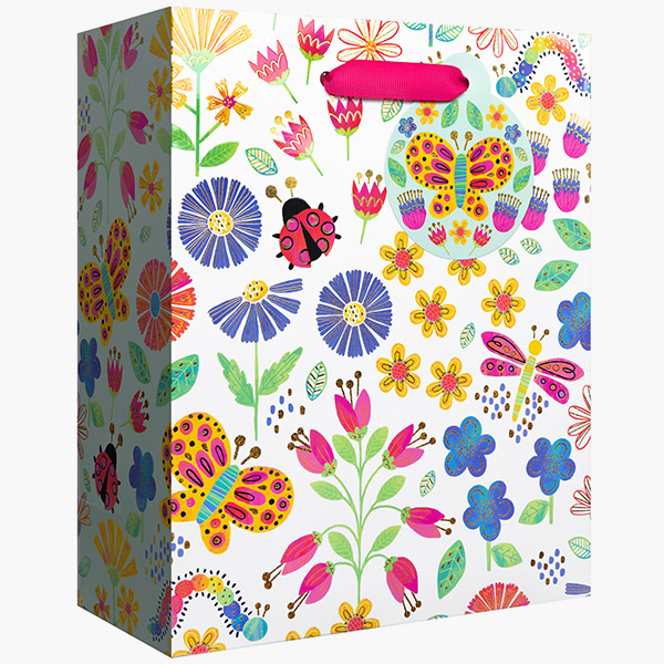 Blooms & Bugs Medium Gift Bags, 8" w x 10" h x 4" d, 60 pack