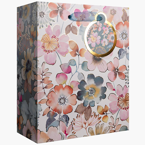 Painterly Petals Medium Gift Bags, 8" w x 10" h x 4" d, 60 pack