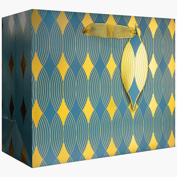 Gilded Geo Gold Medium Gift Bags, 10" w x 8" h x 4" d, 60 pack