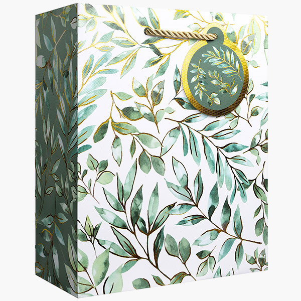 Elegant Leaves Medium Gift Bags, 8" w x 10" h x 4" d, 60 pack