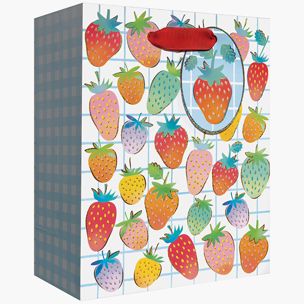 Sweet Strawberries Small Gift Bags, 6" w x 7.5" h x 3" d, 60 pack