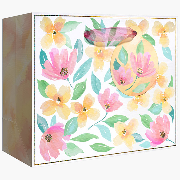 Full Bloom Small Gift Bags, 7.5" w x 6" h x 3" d, 60 pack