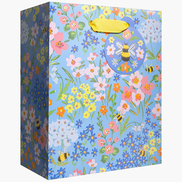 Garden Bees Small Gift Bags, 6" w x 7.5" h x 3" d, 60 pack