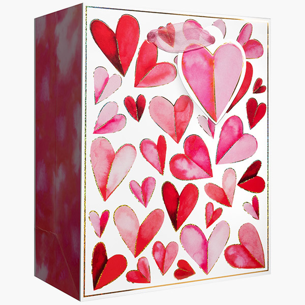 Folded Hearts Small Gift Bags, 6" w x 7.5" h x 3" d, 60 pack