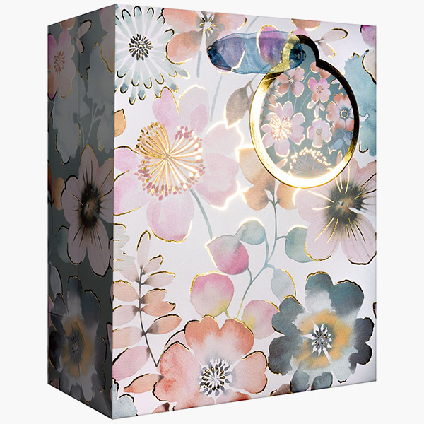 Painterly Petals Small Gift Bags, 6" w x 7.5" h x 3" d, 60 pack