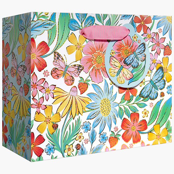 Happy Wildflowers Small Gift Bags, 7.5" w x 6" h x 3" d, 60 pack