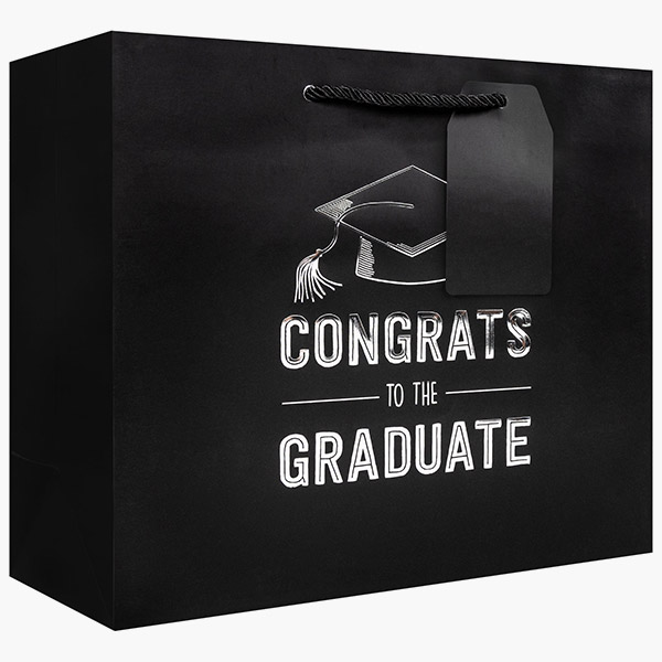 Grad Black Large Gift Bags, 12.5" w x 10" h x 5" d, 60 pack