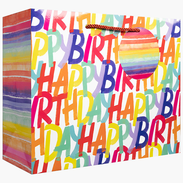 Rainbow Birthday Large Gift Bags, 12.5" w x 10" h x 5" d, 60 pack