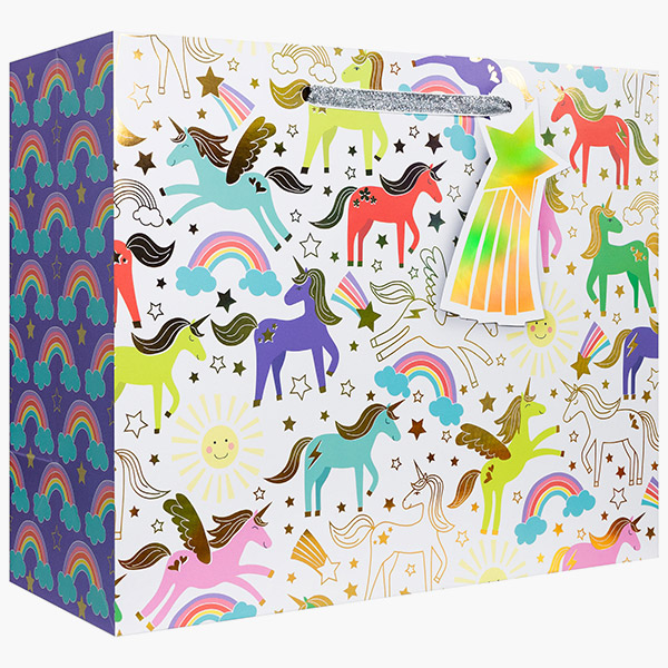 Unicorn Large Gift Bags, 12.5" w x 10" h x 5" d, 60 pack