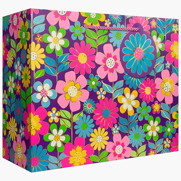 Dazzling Daisies Large Gift Bags, 12.5" w x 10" h x 5" d, 60 pack