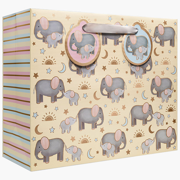 Baby Elephants Large Gift Bags, 12.5" w x 10" h x 5" d, 60 pack