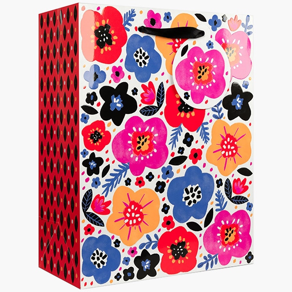 Modern Floral Large Gift Bags, 10" w x 12.5" h x 5" d, 60 pack