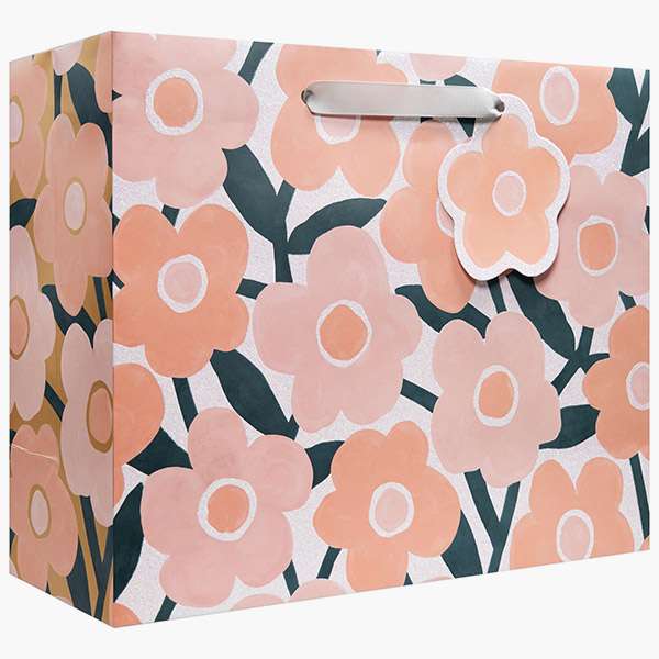 Elegant Flowers Large Gift Bags, 12.5" w x 10" h x 5" d, 60 pack