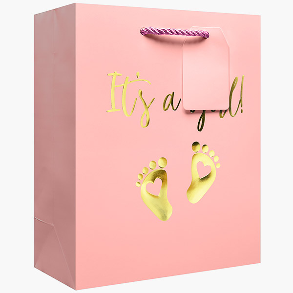 Its A Girl Medium Gift Bags, 8" w x 10" h x 4" d, 60 pack