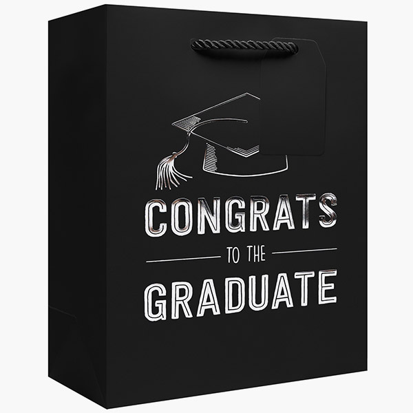Grad Black Medium Gift Bags, 8" w x 10" h x 4" d, 60 pack