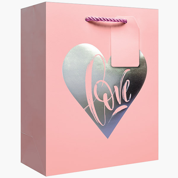 Love Heart Medium Gift Bags, 8" w x 10" h x 4" d, 60 pack