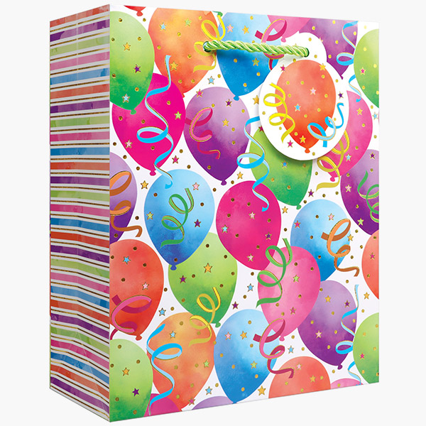 Balloon White Medium Gift Bags, 8" w x 10" h x 4" d, 60 pack