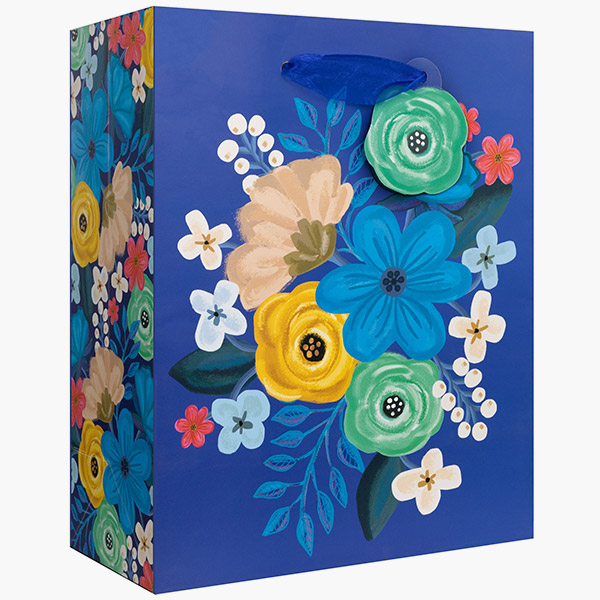 Gypsy Floral Blue Medium Gift Bags, 8" w x 10" h x 4" d, 60 pack