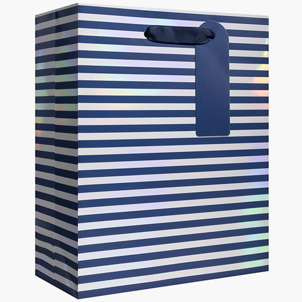 Navy Pearl Stripe Medium Gift Bags, 8" w x 10" h x 4" d, 60 pack