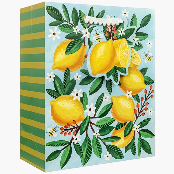 Lemon Blossom Medium Gift Bags, 8" w x 10" h x 4" d, 60 pack