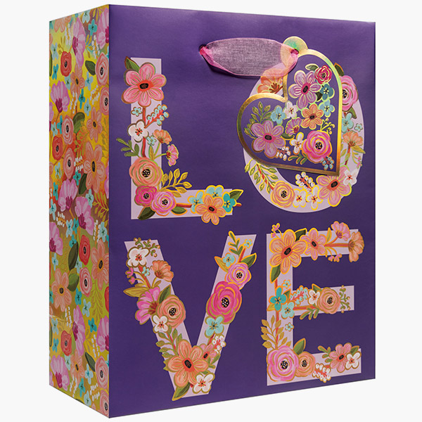 Floral Love Medium Gift Bags, 8" w x 10" h x 4" d, 60 pack